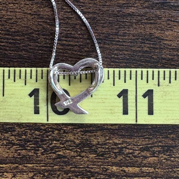 VTG Sterling Silver 925 Open Heart Slide Pendant Necklace Size 18" Length - Picture 13 of 15